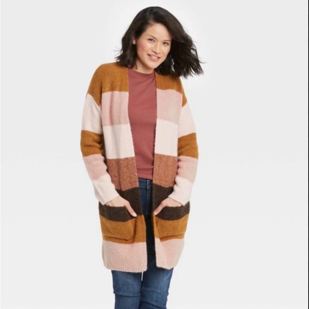 Knox Rose Striped Open Front Cardigan - Soft Cozy Longline Sweater